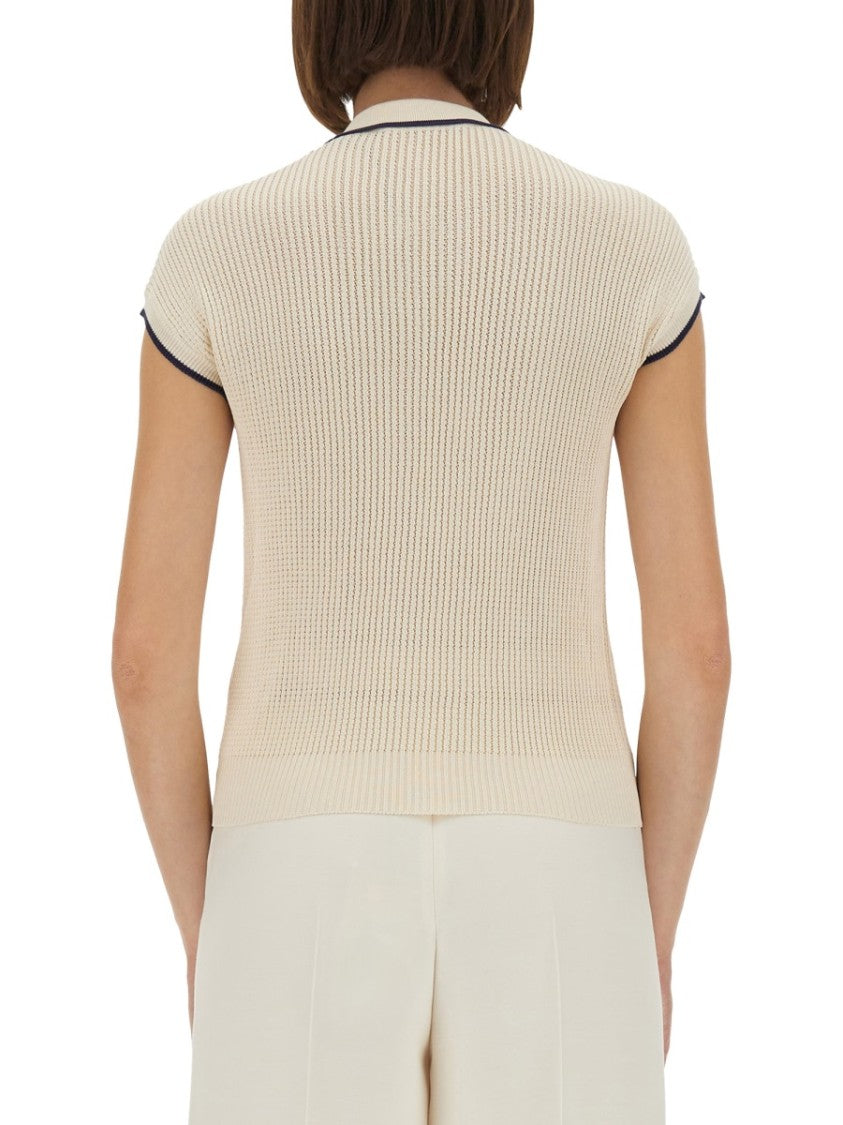 Valentino Textured Knit Slim-Fit Top With Bow Detail