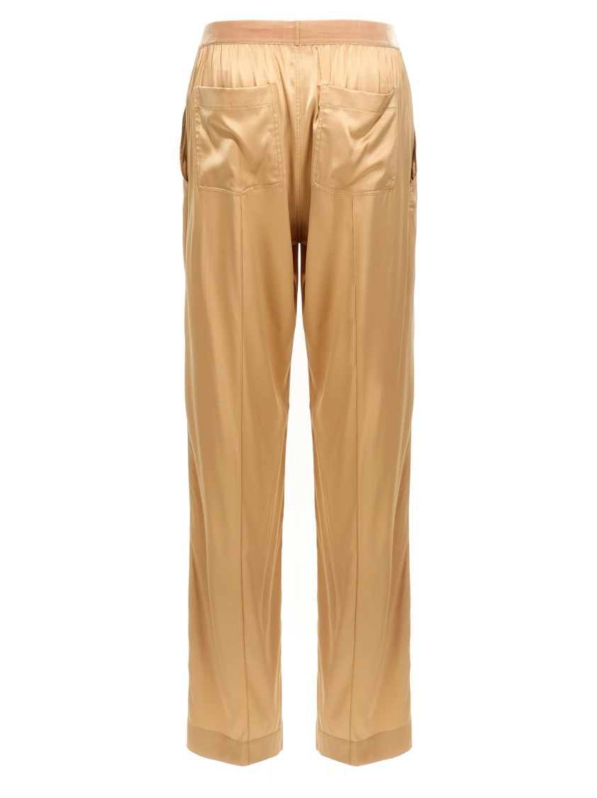 Tom Ford Straight-Leg Pajama Style Silk Pants With Velvet Logo Waistband