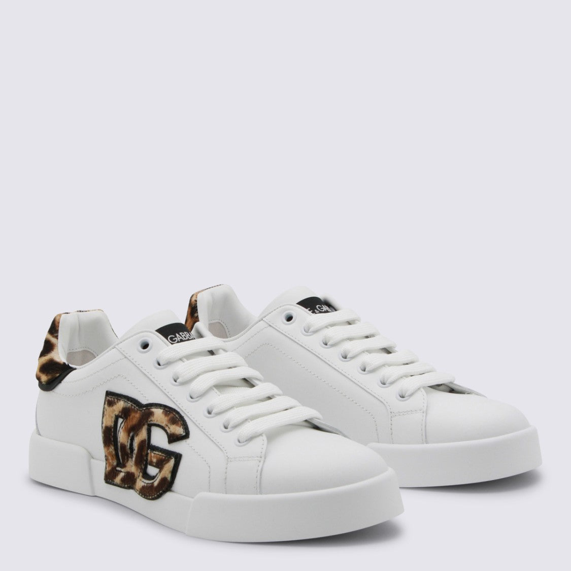 Dolce & Gabbana White And Leopard Leather Sneakers