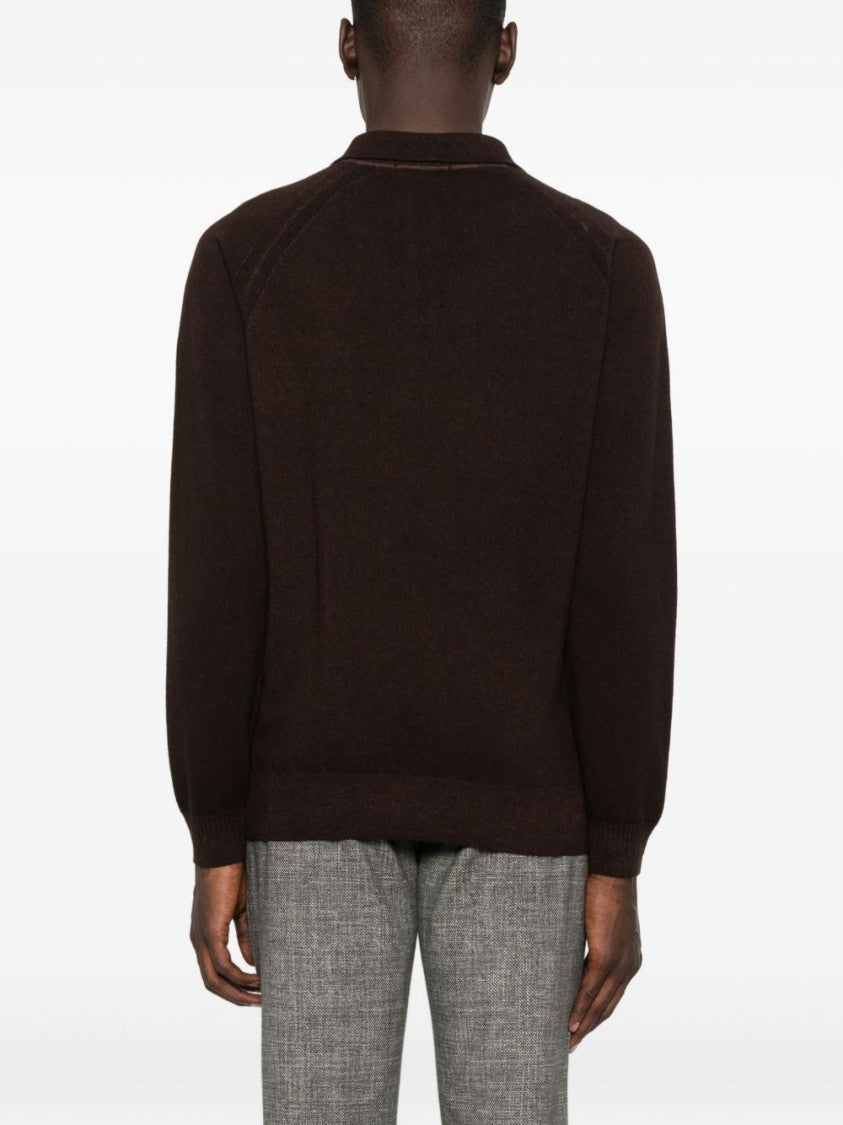 Daniele Fiesoli Brown Polo Collar Wool-Cashmere Blend Sweater