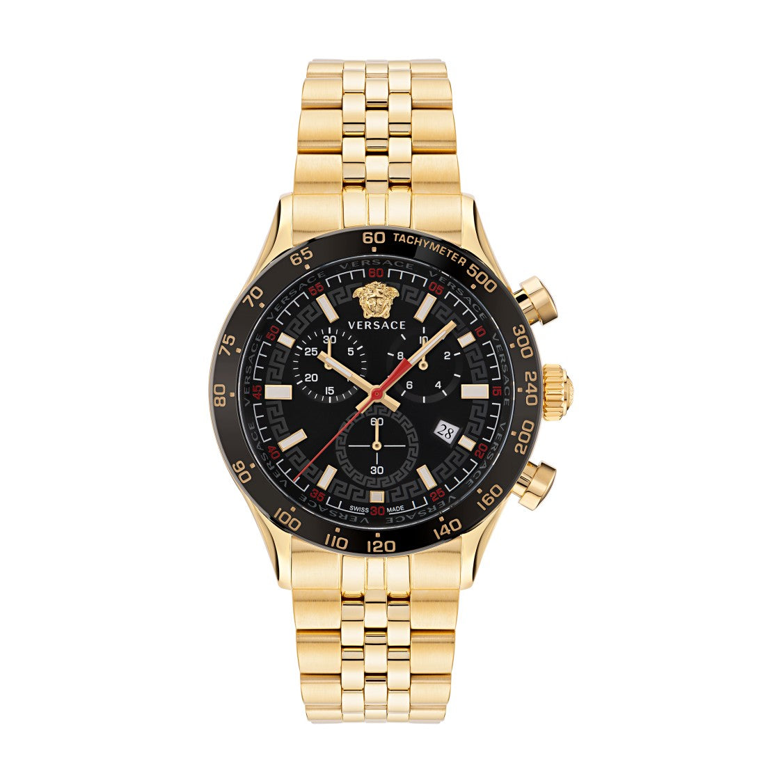 Versace Chronograph Watch With 44Mm Gold-Tone Case And Black Dial