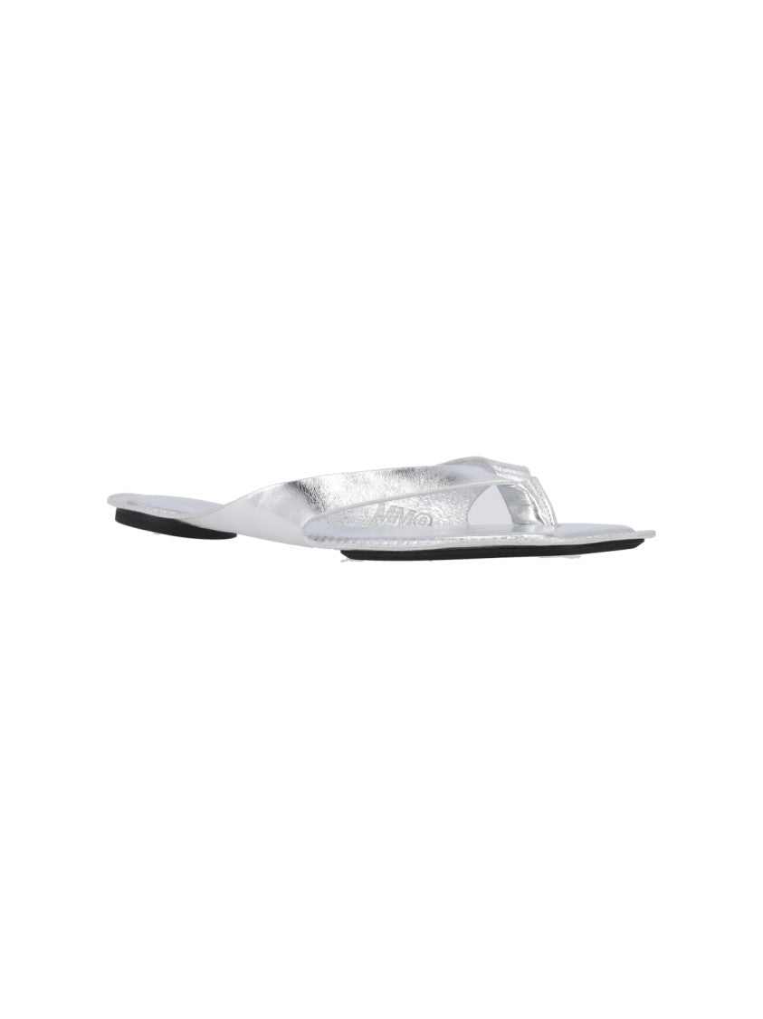 Mm6 By Maison Margiela Silver Metallic Thong Contoured Sole Sandals