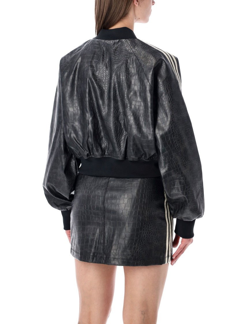 Adidas Originals Black Faux Leather Cropped Bomber Jacket