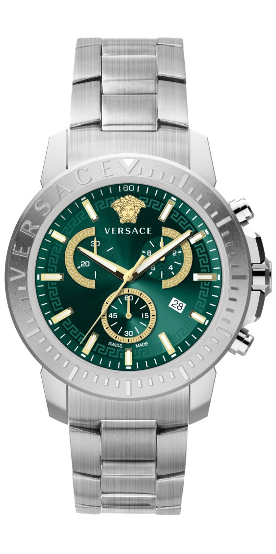 Versace Men's Chronograph Watch With Green Dial And Stainless Steel Bracelet