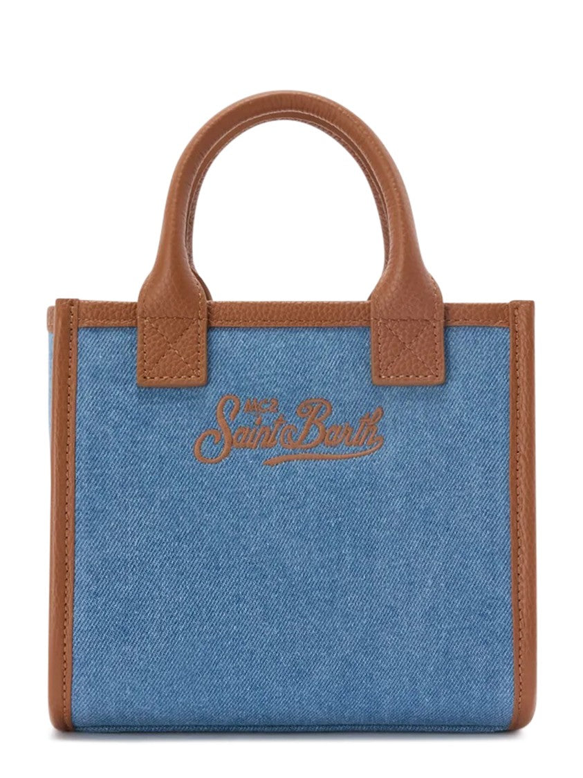Mc2 Saint Barth Denim Body Midi Vanity Bag With Grain Leather Accents