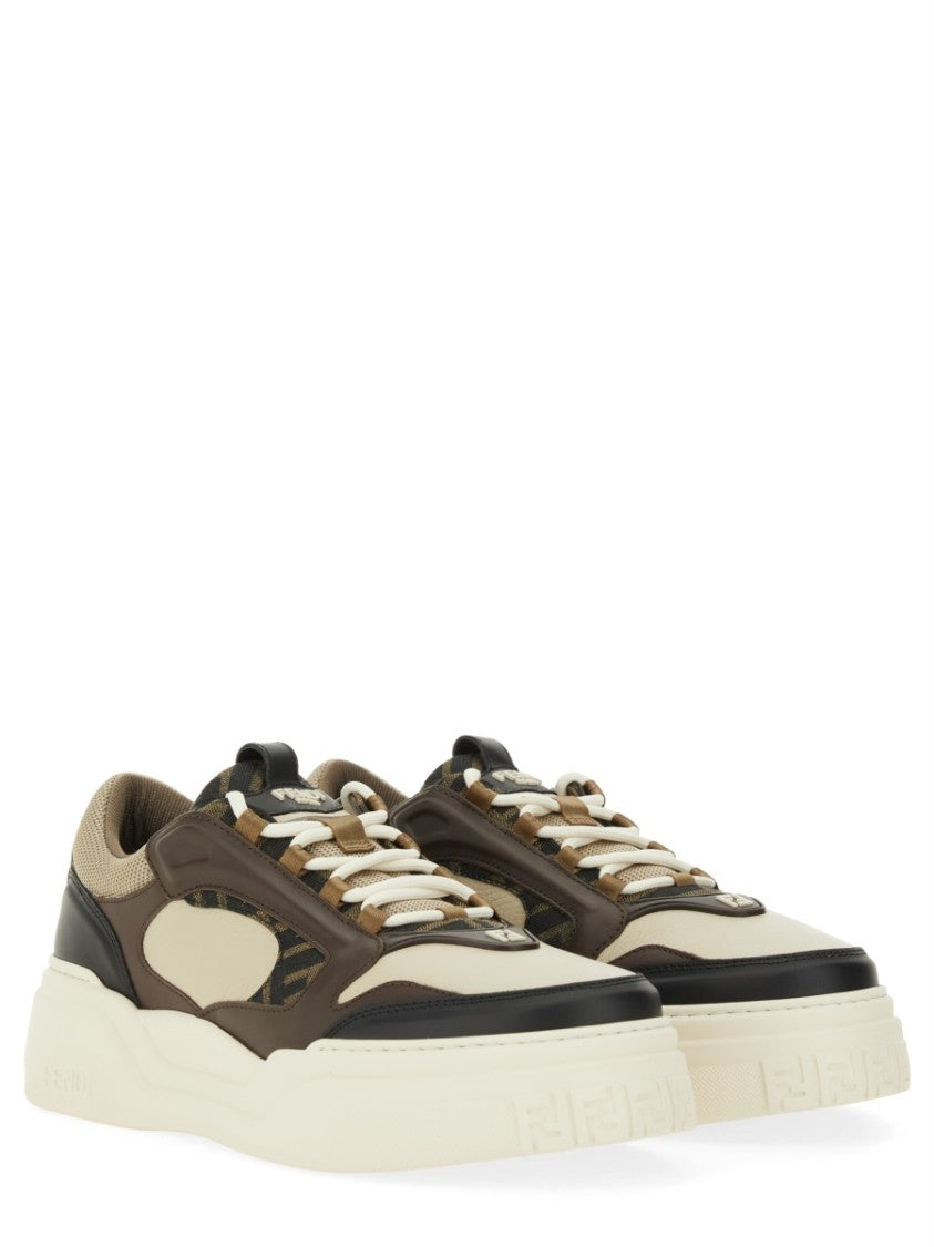 Fendi Low-Top Sneakers With Calf Leather And Mesh Panels