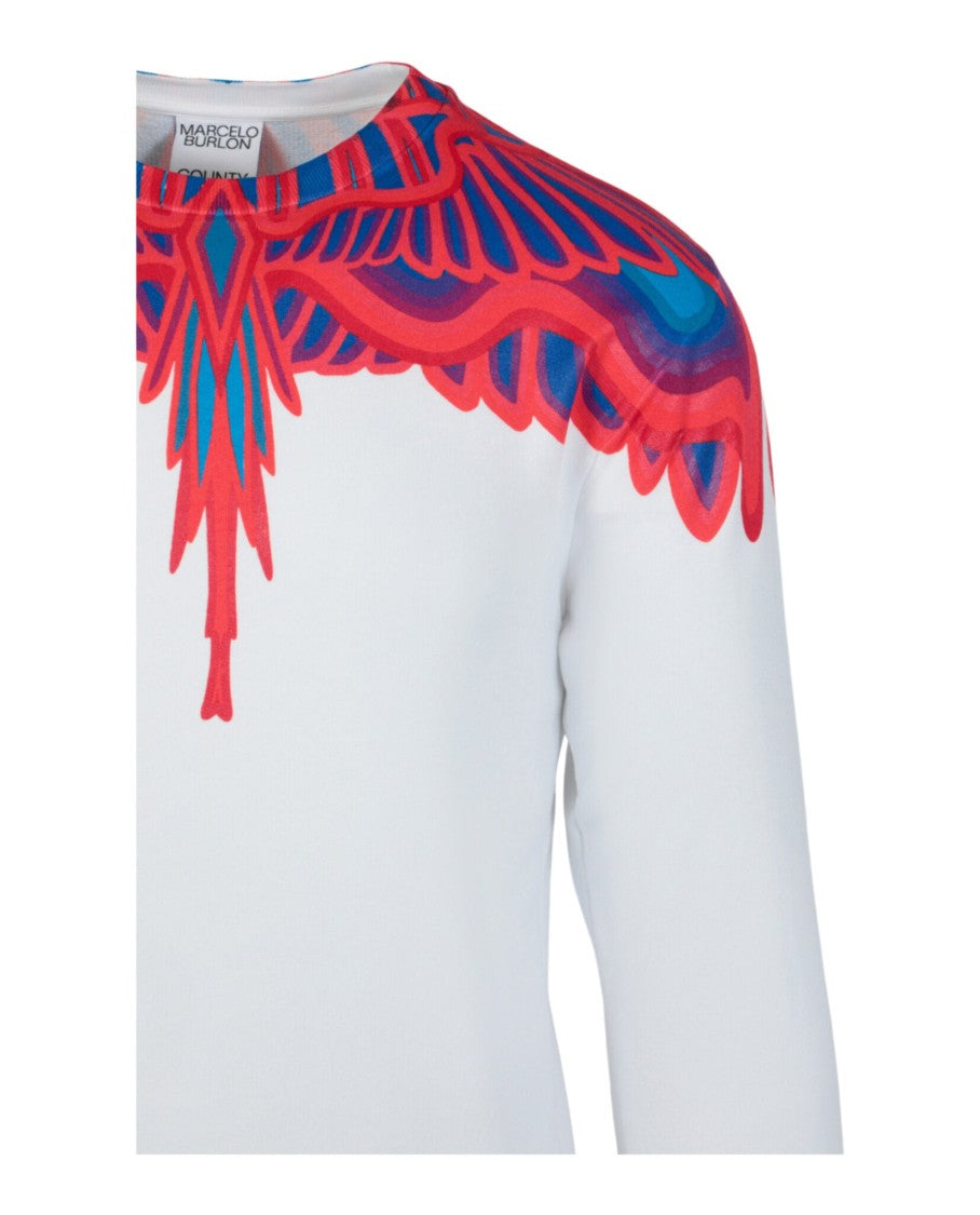 Marcelo Burlon Curved Wings Print Cotton Crewneck Sweatshirt