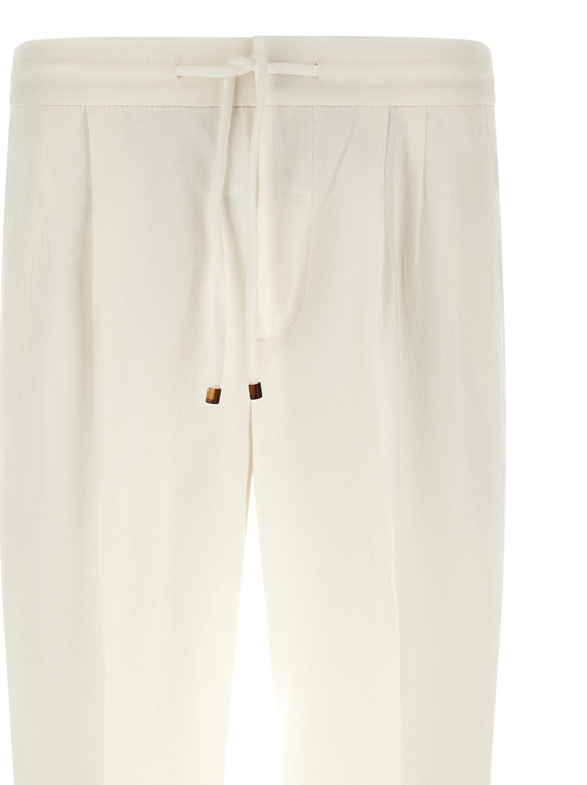 Brunello Cucinelli White Linen And Cotton Blend Trousers