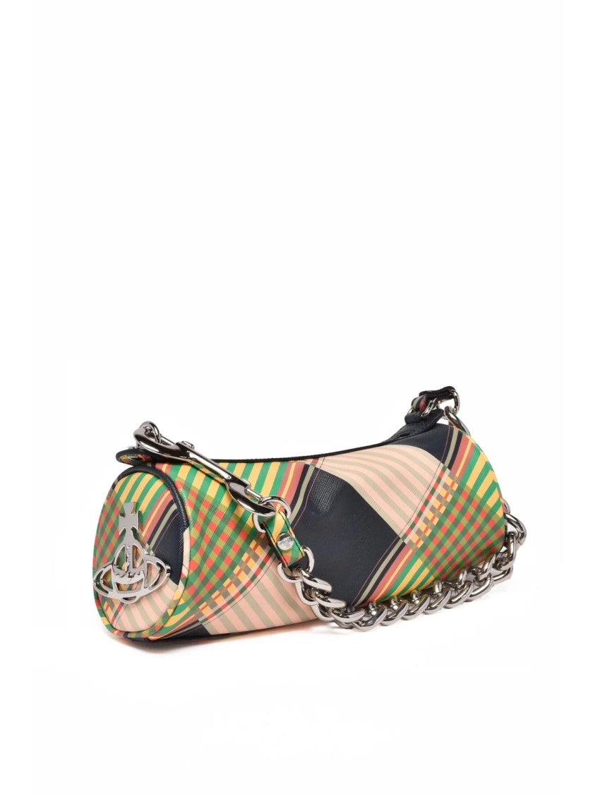Vivienne Westwood Cylindrical Vivienne Westwood Shoulder Bag With Multicolor Plaid Pattern