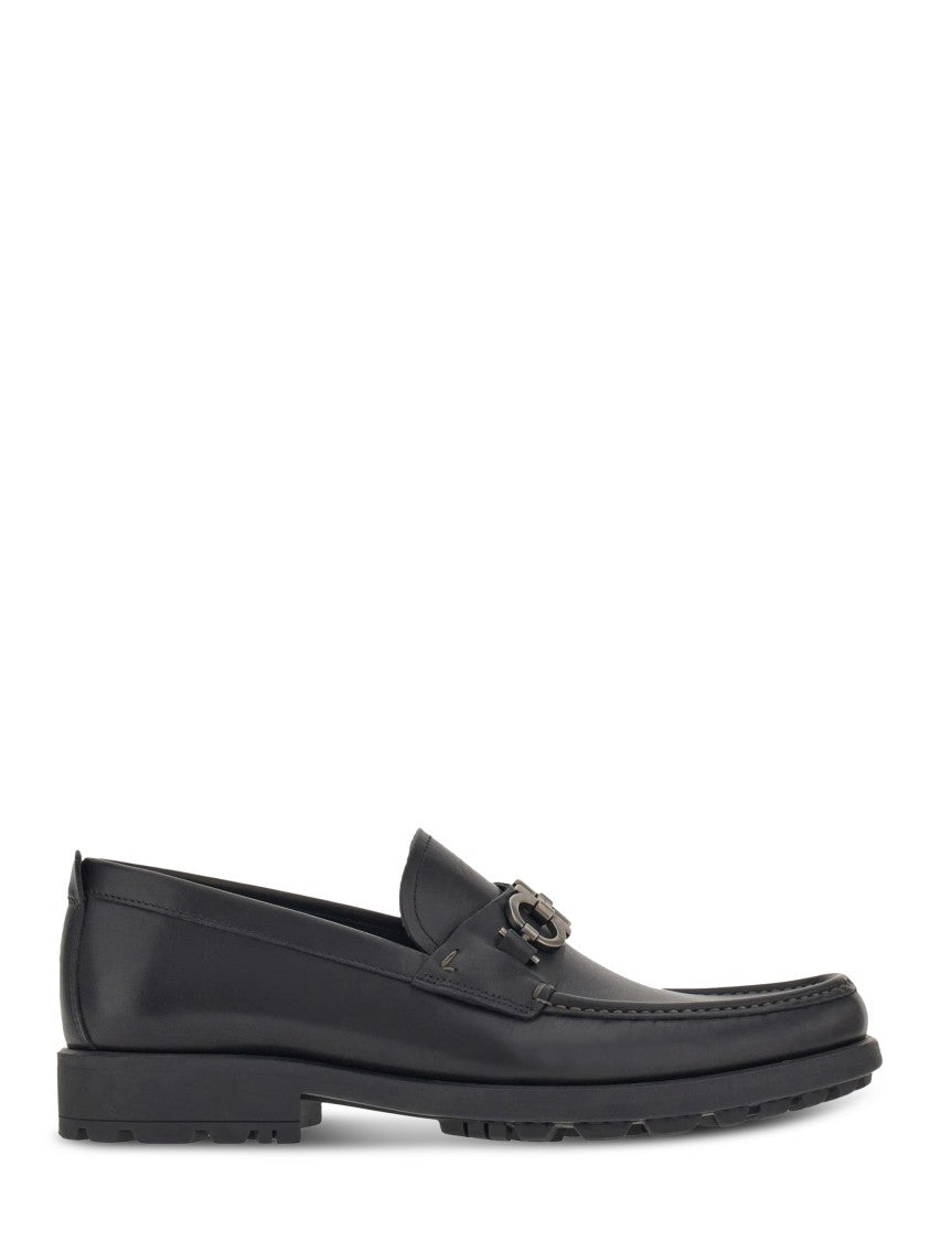 Ferragamo Smooth Leather Loafer Flats With Decorative Metal Bit