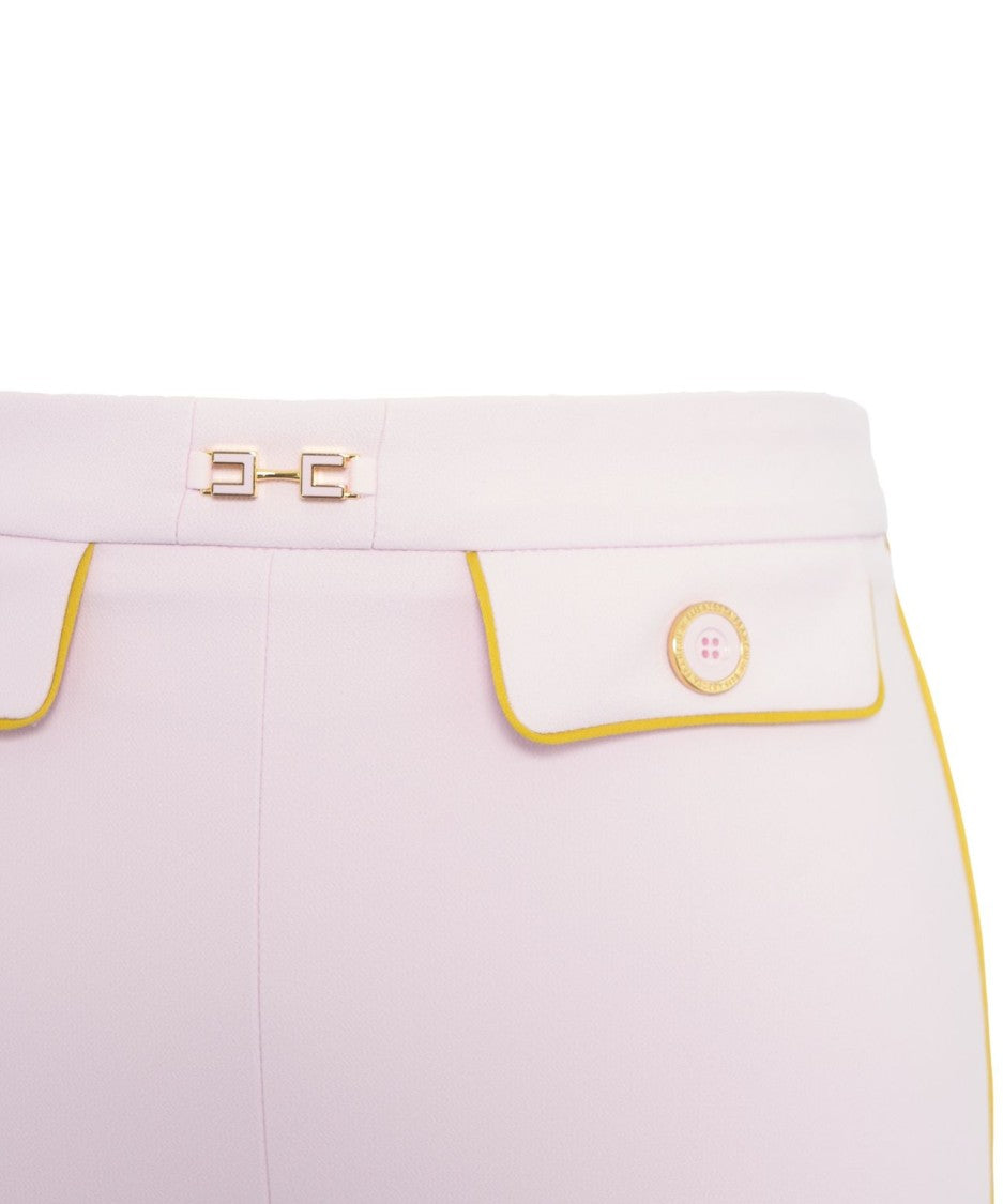 Elisabetta Franchi Rose Crêpe Pants With Elegant Piping And Logo Charm