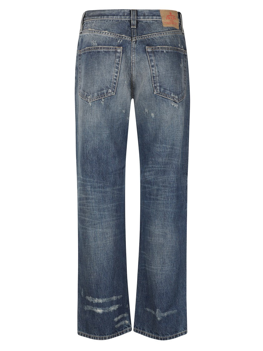 Prada Relaxed Fit Cropped Jeans With Distressed Detailing
