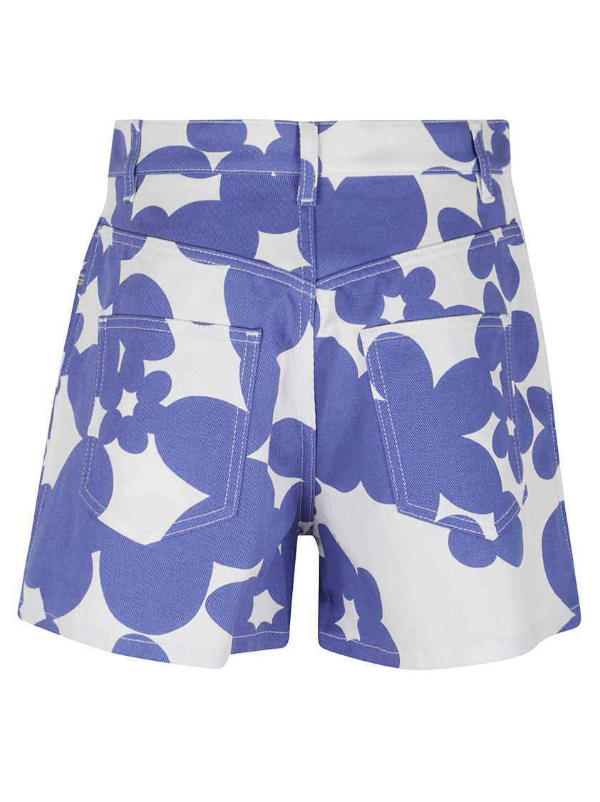 Marni White Cotton Gabardine Shorts With Floral Motif