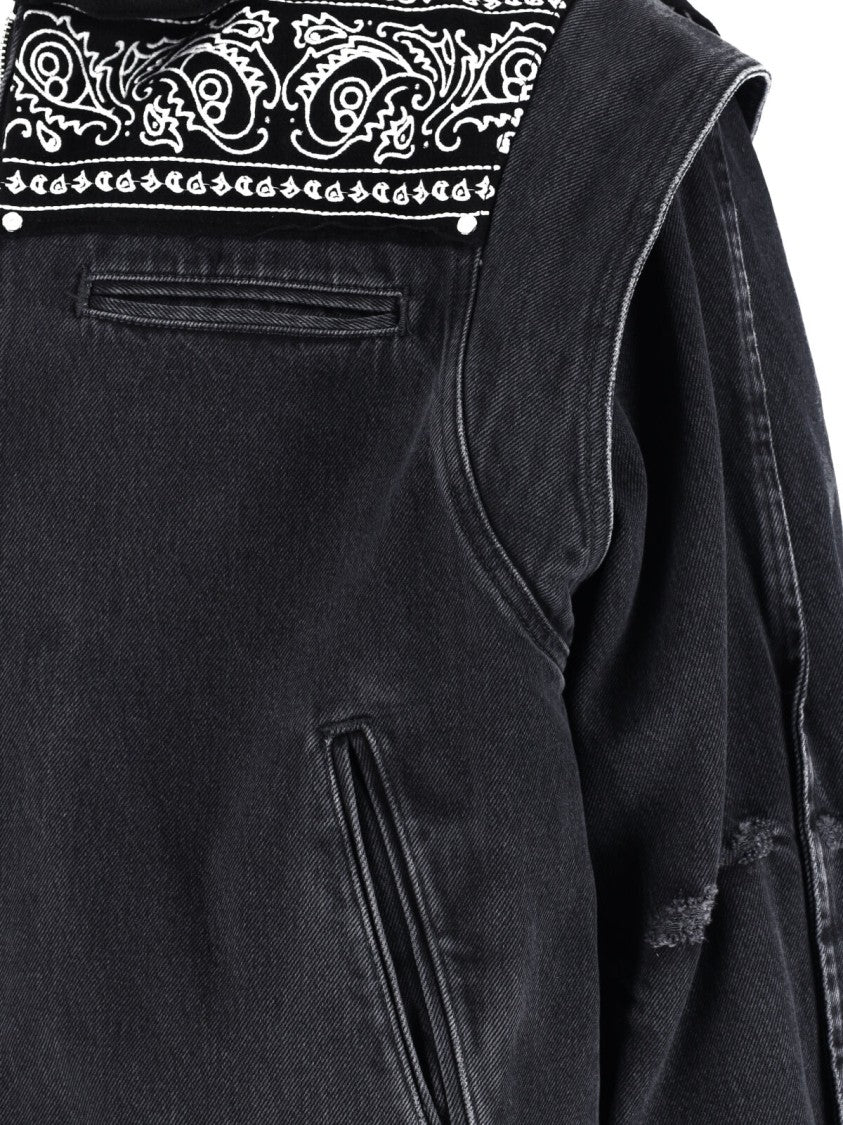 Pdf Black Bandana Print Boxy Denim Jacket