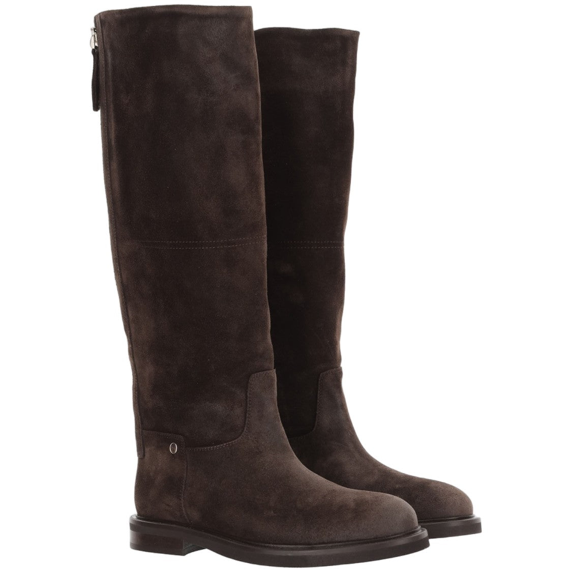 Poeve Brown Tall Back Zipper Suede Boots