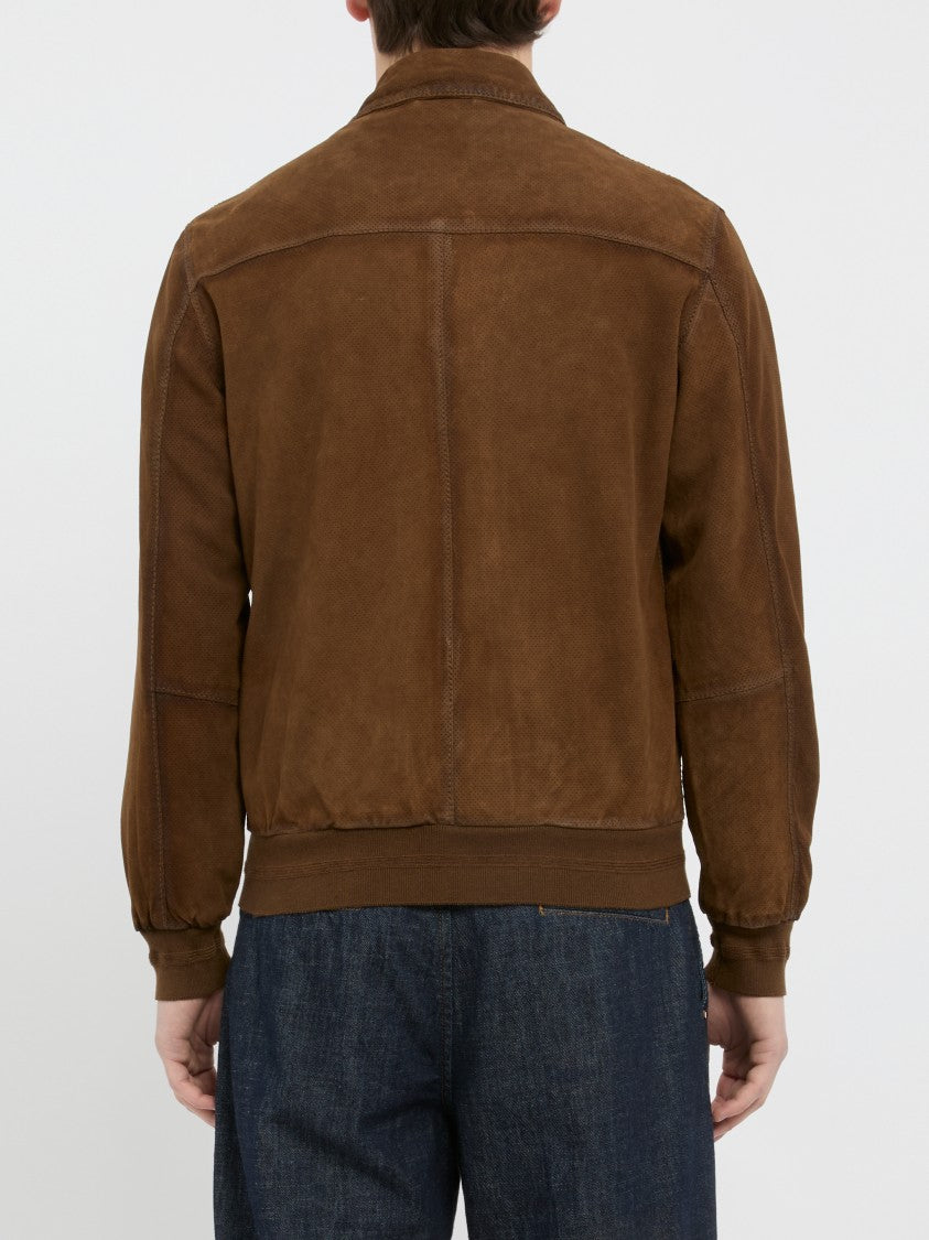 The Jack And Jackie Leathers Brown Leather Bomber Jacket With Zip Front
