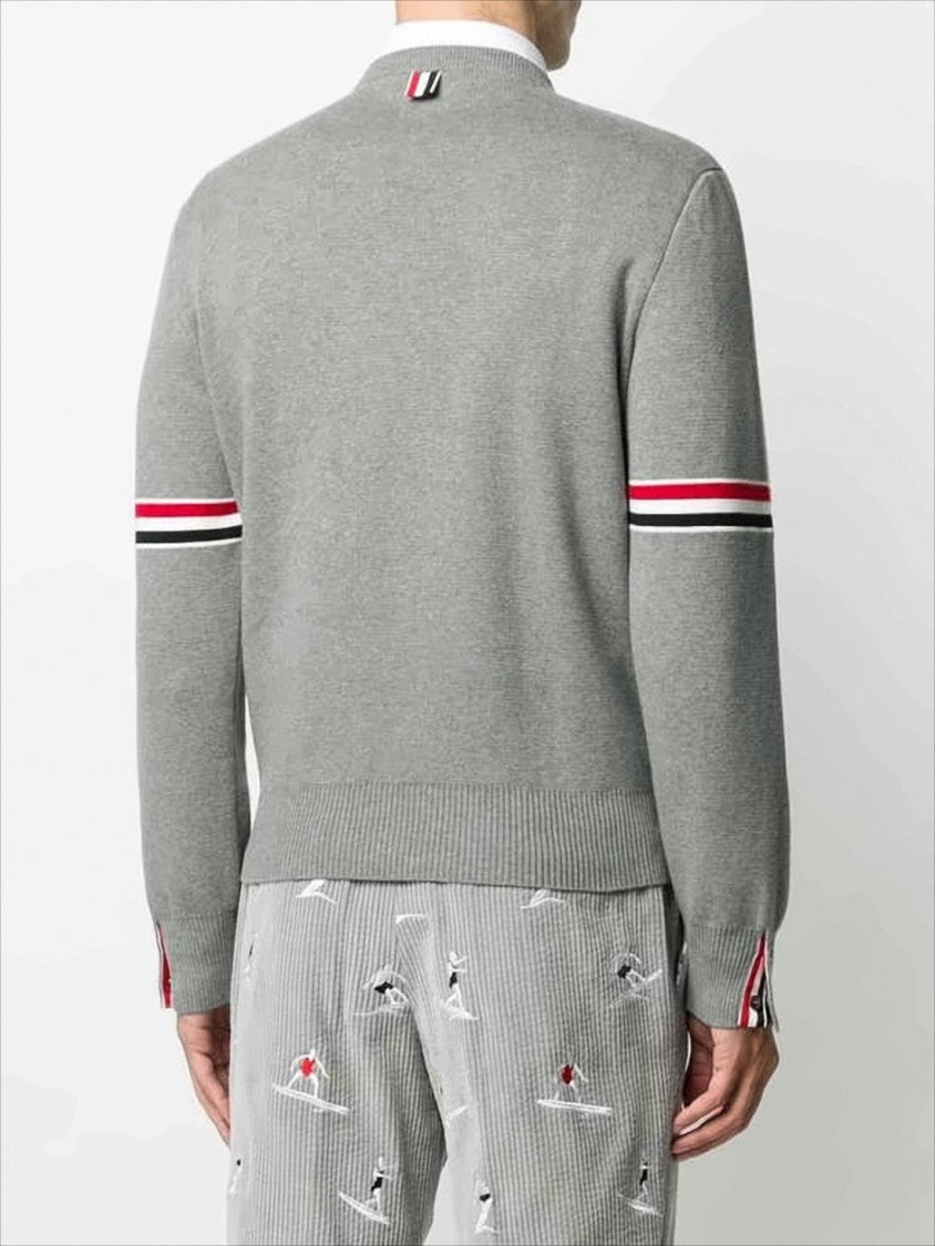Thom Browne Knit Sweater With Rwb Striped Arm Bands And Fitted Silhouette