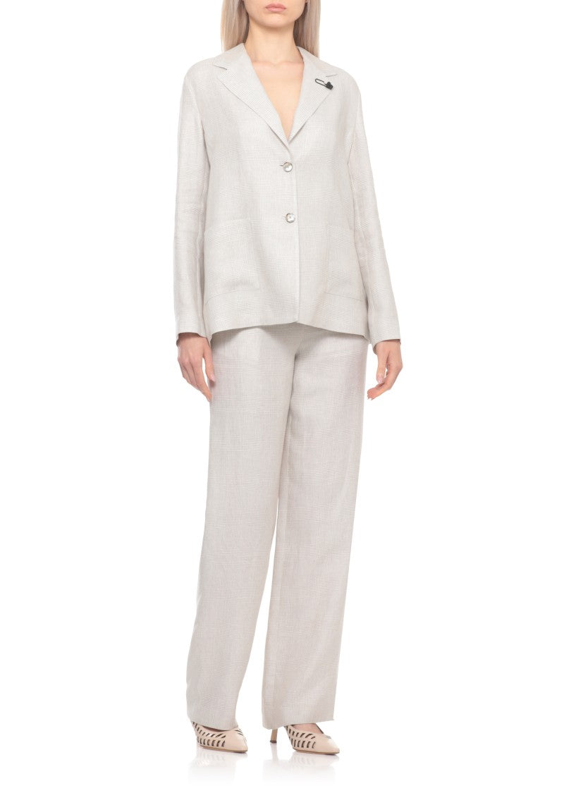 Lardini Beige Classic Lapel Linen Blazer