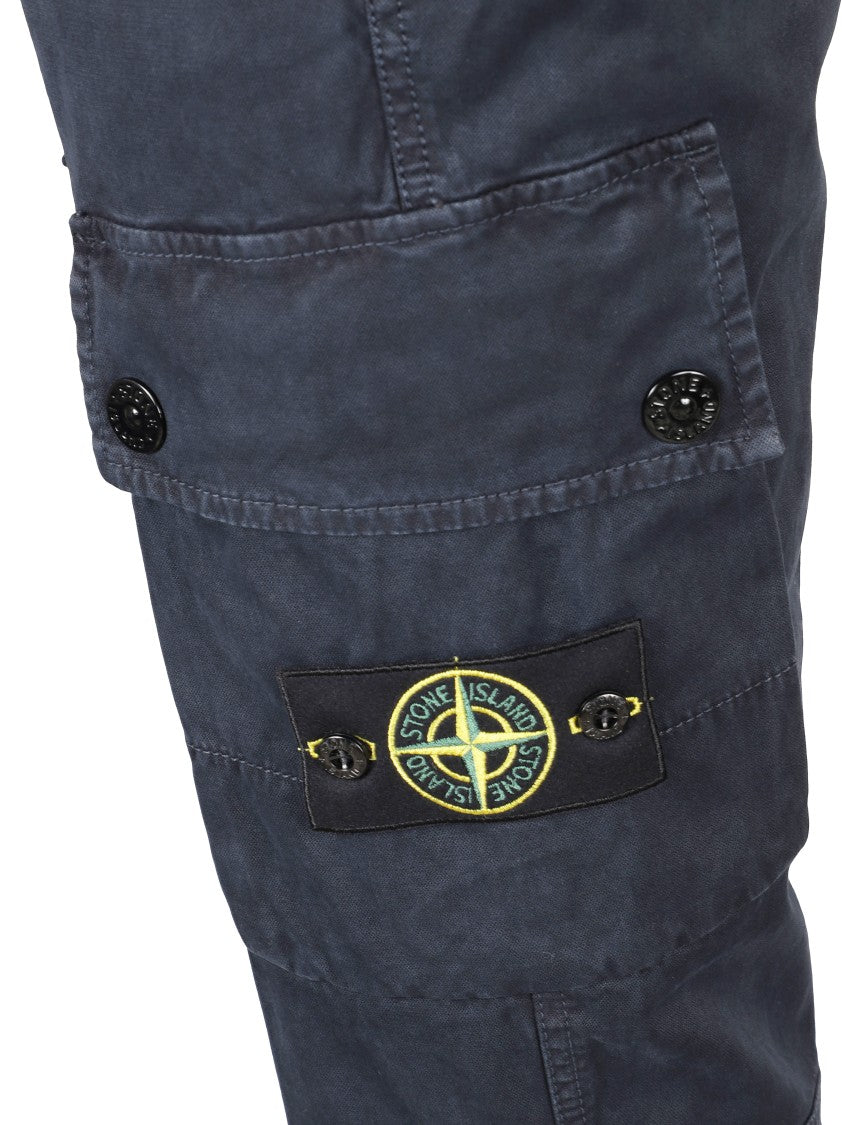Stone Island Slim-Fit Blue Cargo Trousers With Tapered Leg And Logo Patch