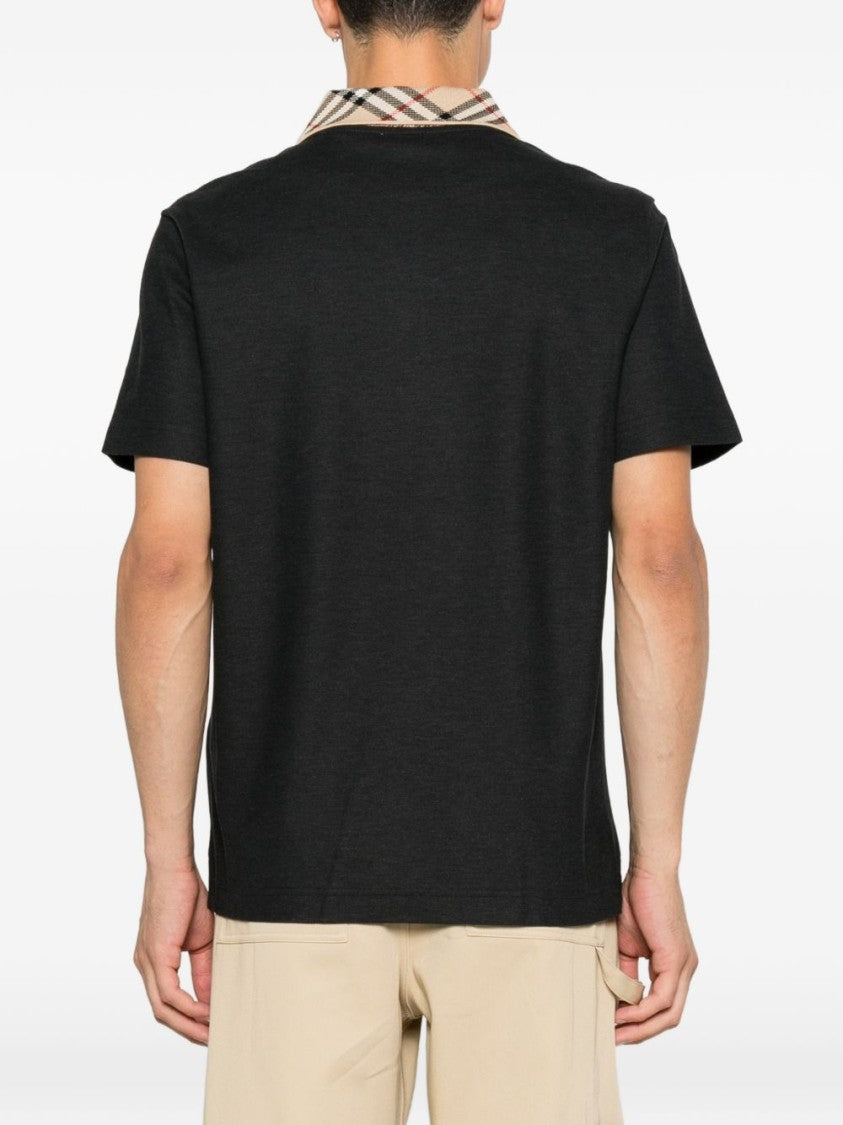 Burberry Black Check-Collared Cotton Polo Shirt