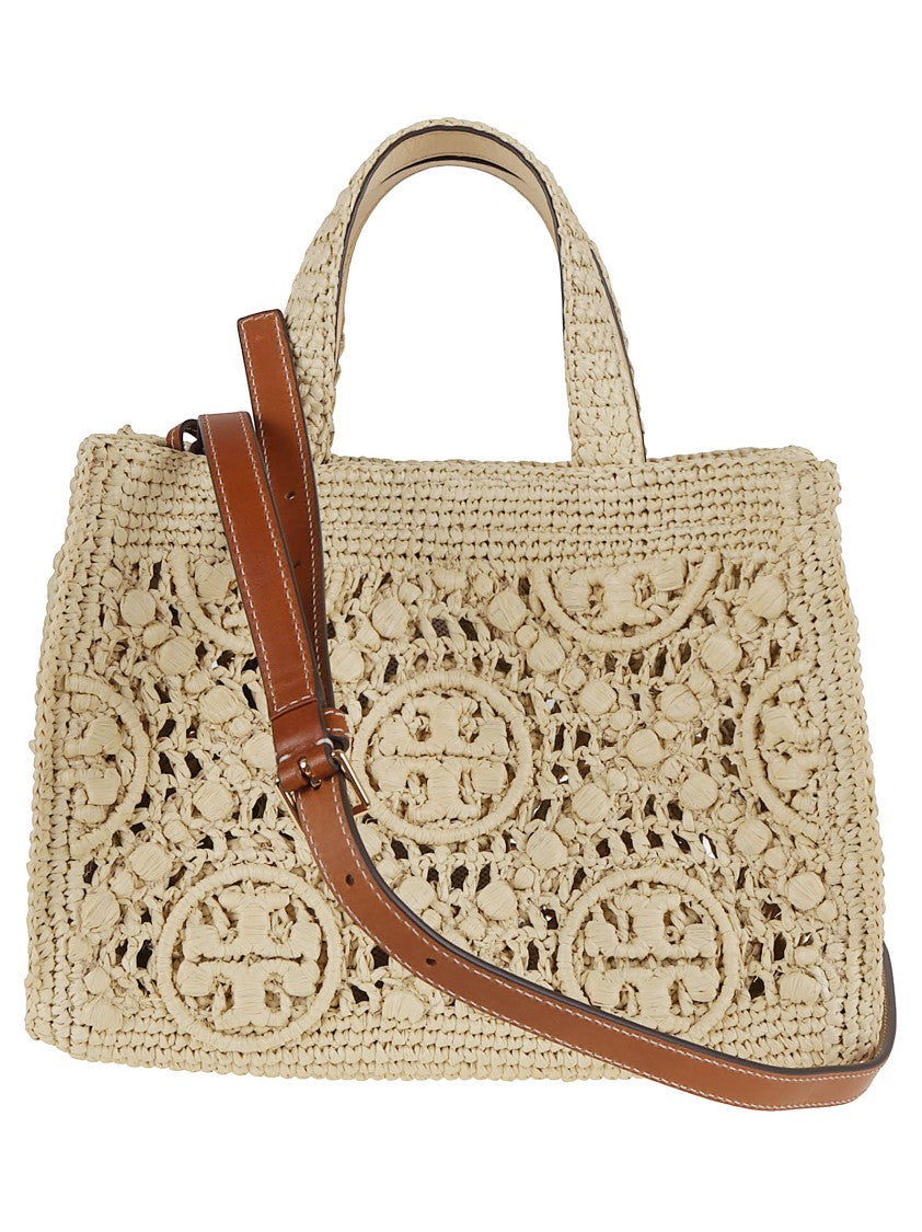 Tory Burch Woven Shopper Bag With Textured Design And Detachable Pouch