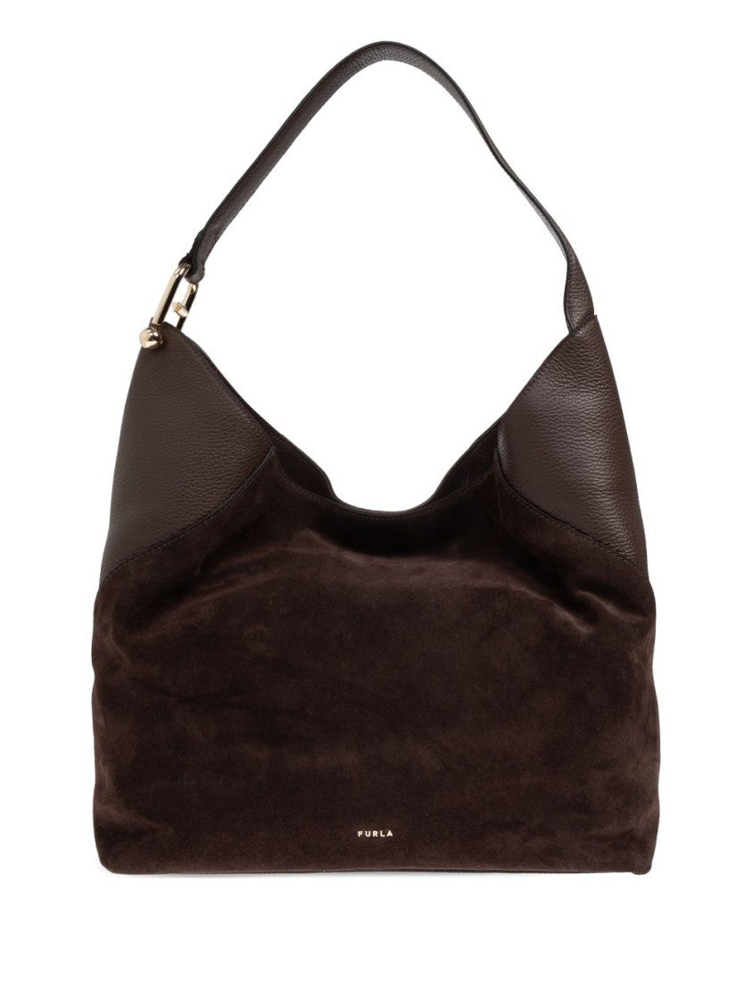 Furla Slouchy Leather Shoulder Bag With Gold Accents