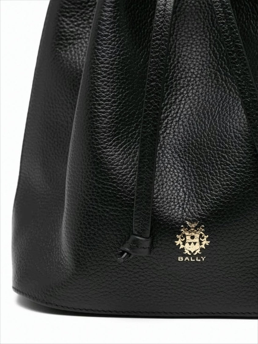 Bally Structured Black Cowhide Tote Bag With Drawstring Closure