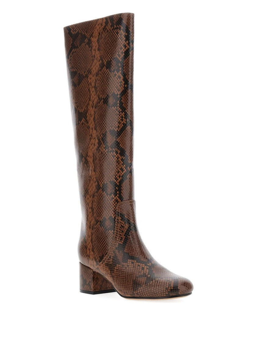 Twin-Set Glossy Knee-High Ankle Boots With Snakeskin Pattern