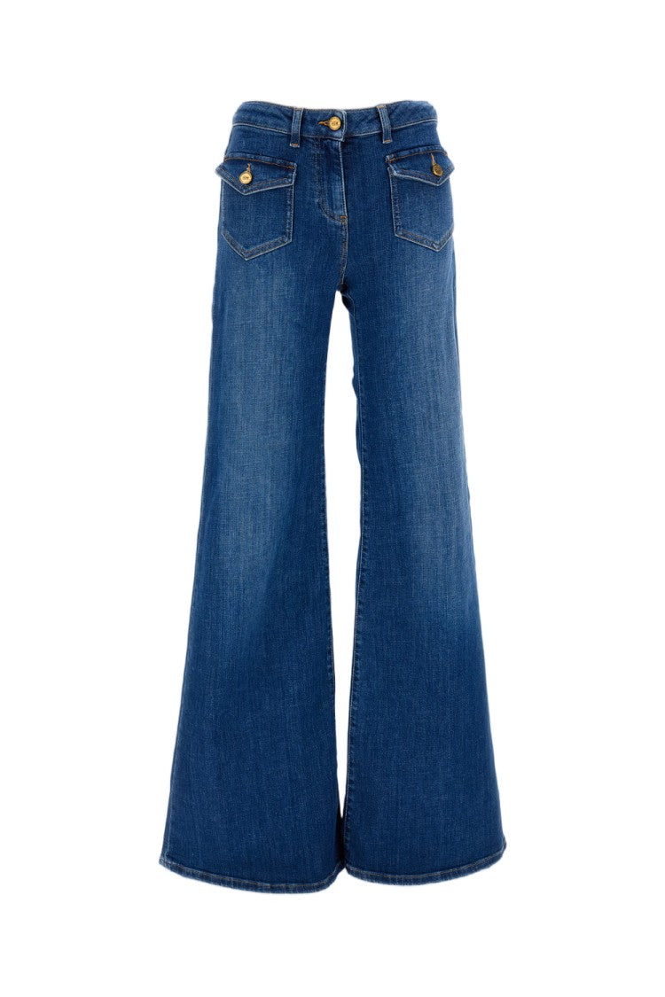 Elisabetta Franchi Blue Stretch Denim Palazzo Wide-Leg Jeans