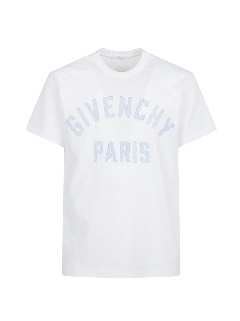 Givenchy White Cotton T-Shirt With Gros-Grain Applique And Reinforced Neckline