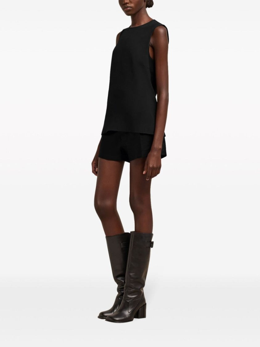 Ami Paris Crepe Texture Sleeveless Black Top