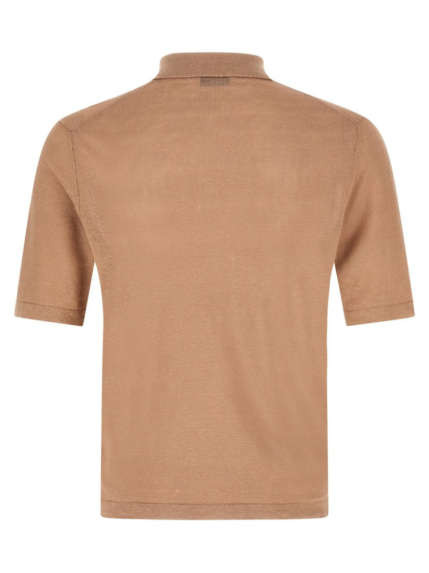 Ballantyne Front Argyle Jacquard Polo Shirt In Linen-Cotton Blend