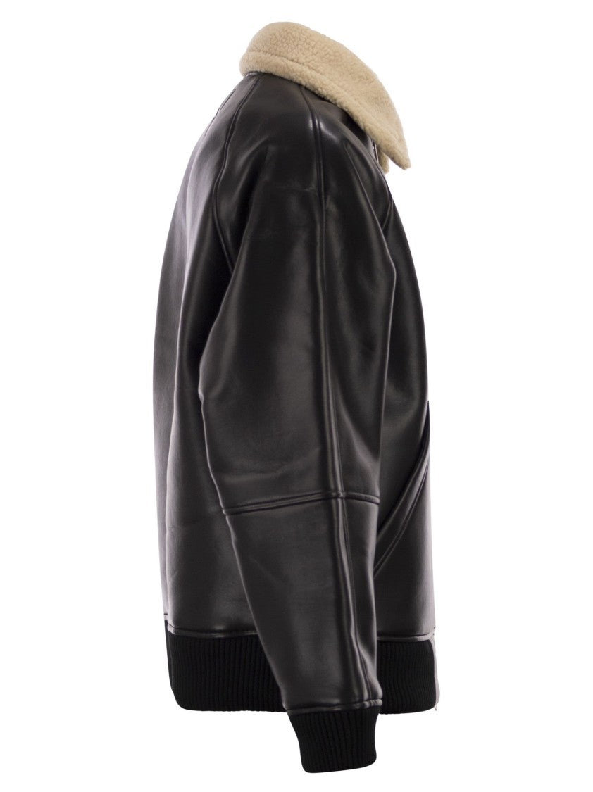 Carhartt Wip Faux Leather Jacket With Plush Fur Collar