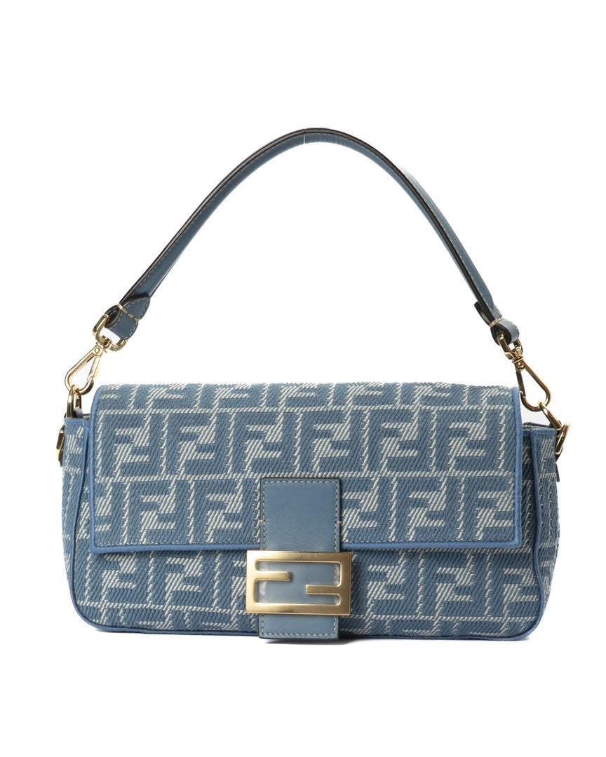 Fendi Baguette Medium Blue Denim Shoulder Bag