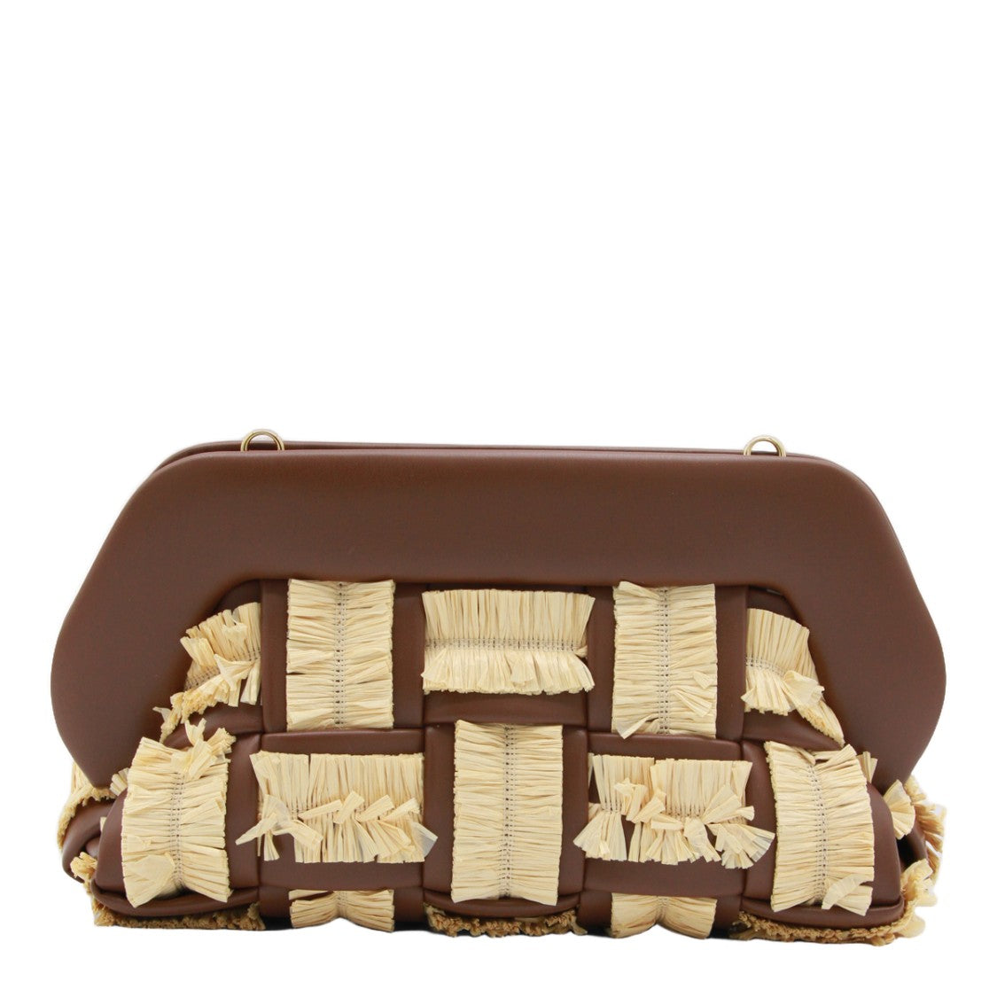Themoirè Textured Brown Handbag With Woven Cream Fringes