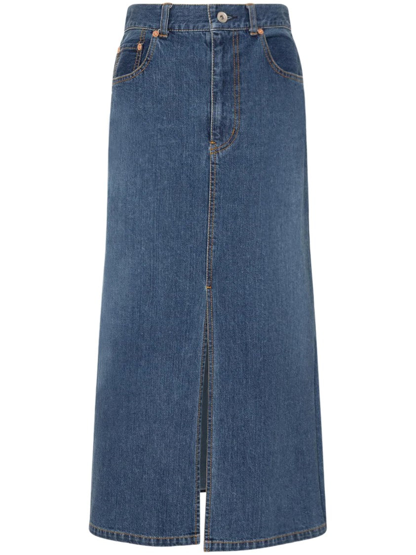 Sacai Mid-Length Denim Skirt With Flared Design