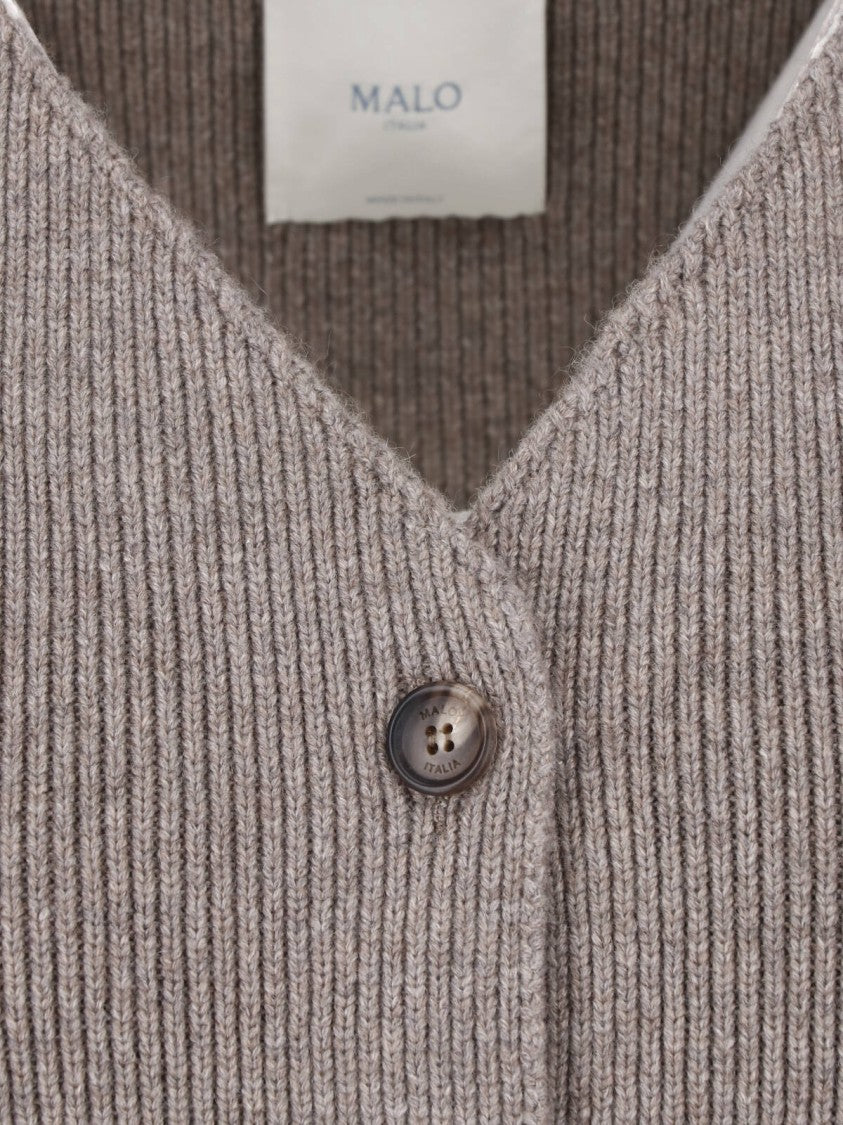 Malo Taupe V-Neck Patch-Pocket Cashmere Cardigan