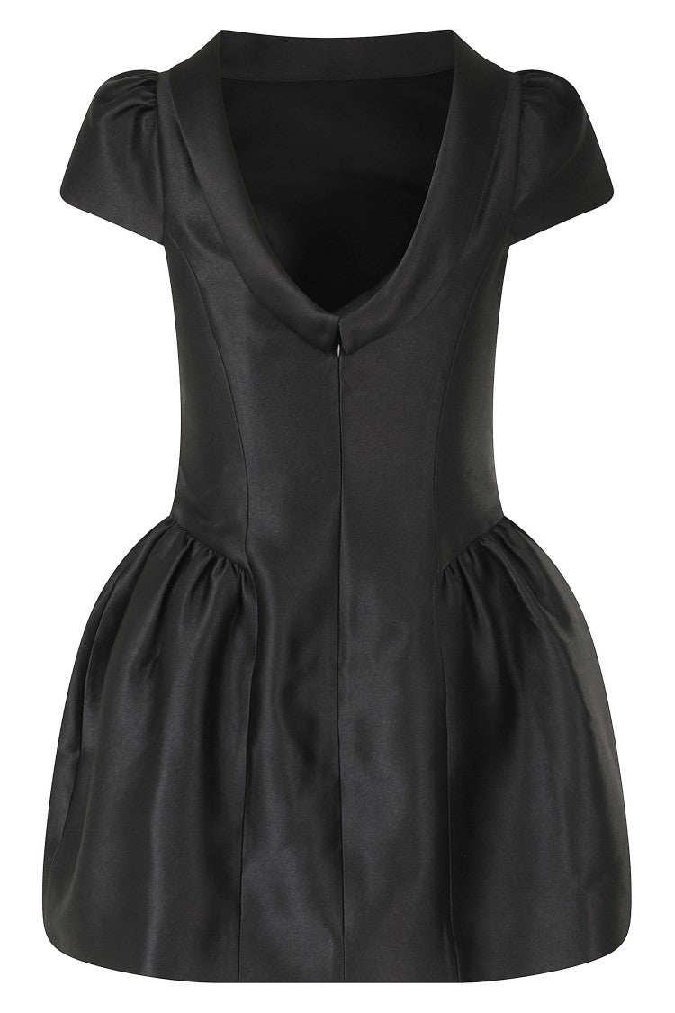 Self-Portrait Black Taffeta Flared Boat-Neck Mini Dress