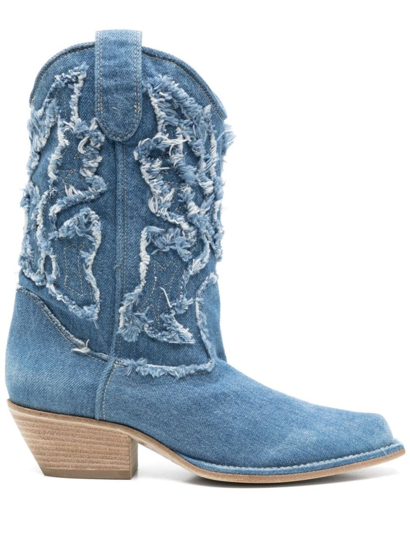 Vic Matié Blue Cuban Heel Double Pull Boots