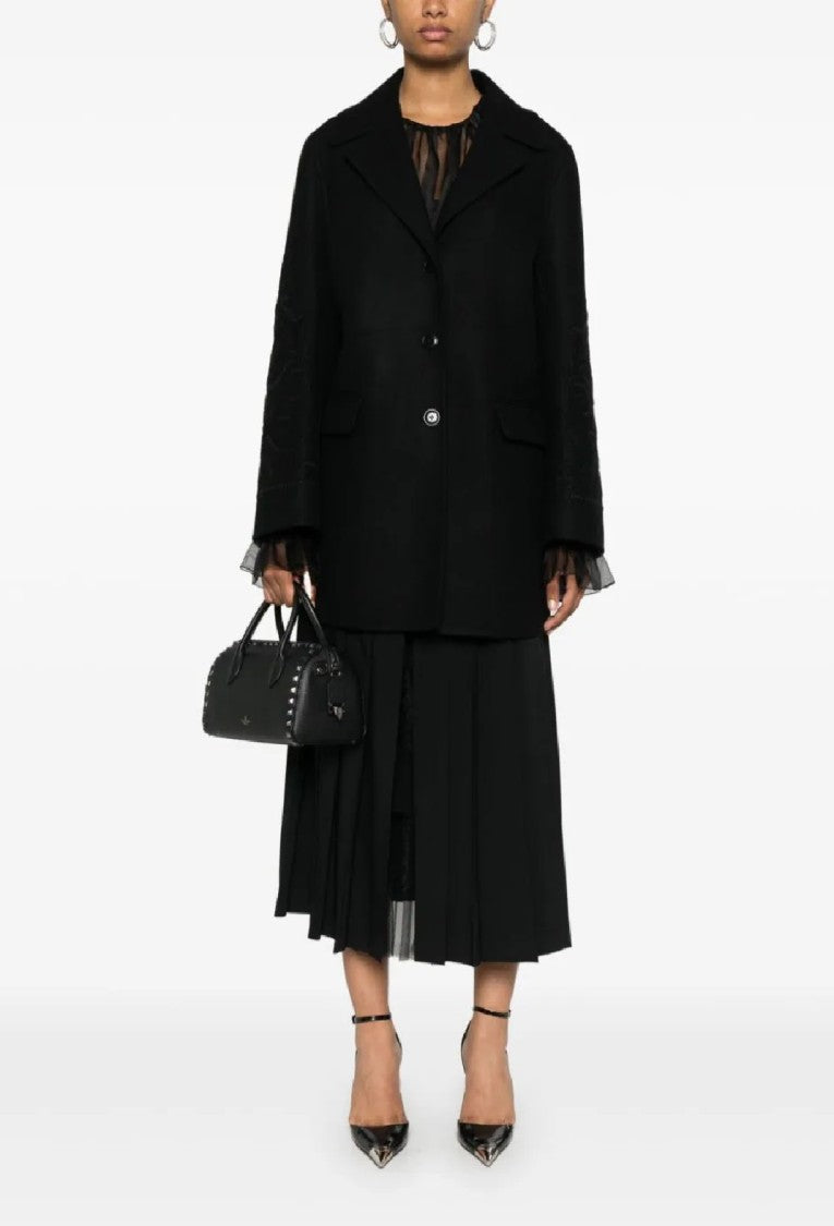 Ermanno Scervino Single-Breasted Wool Coat With Embroidered Sleeves