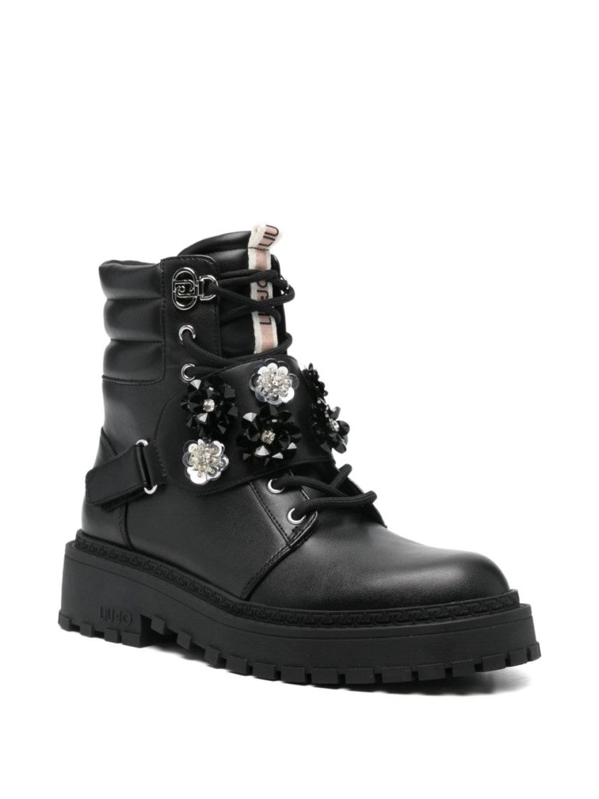 Liu Jo Black Ankle Boots With Floral Embellishments