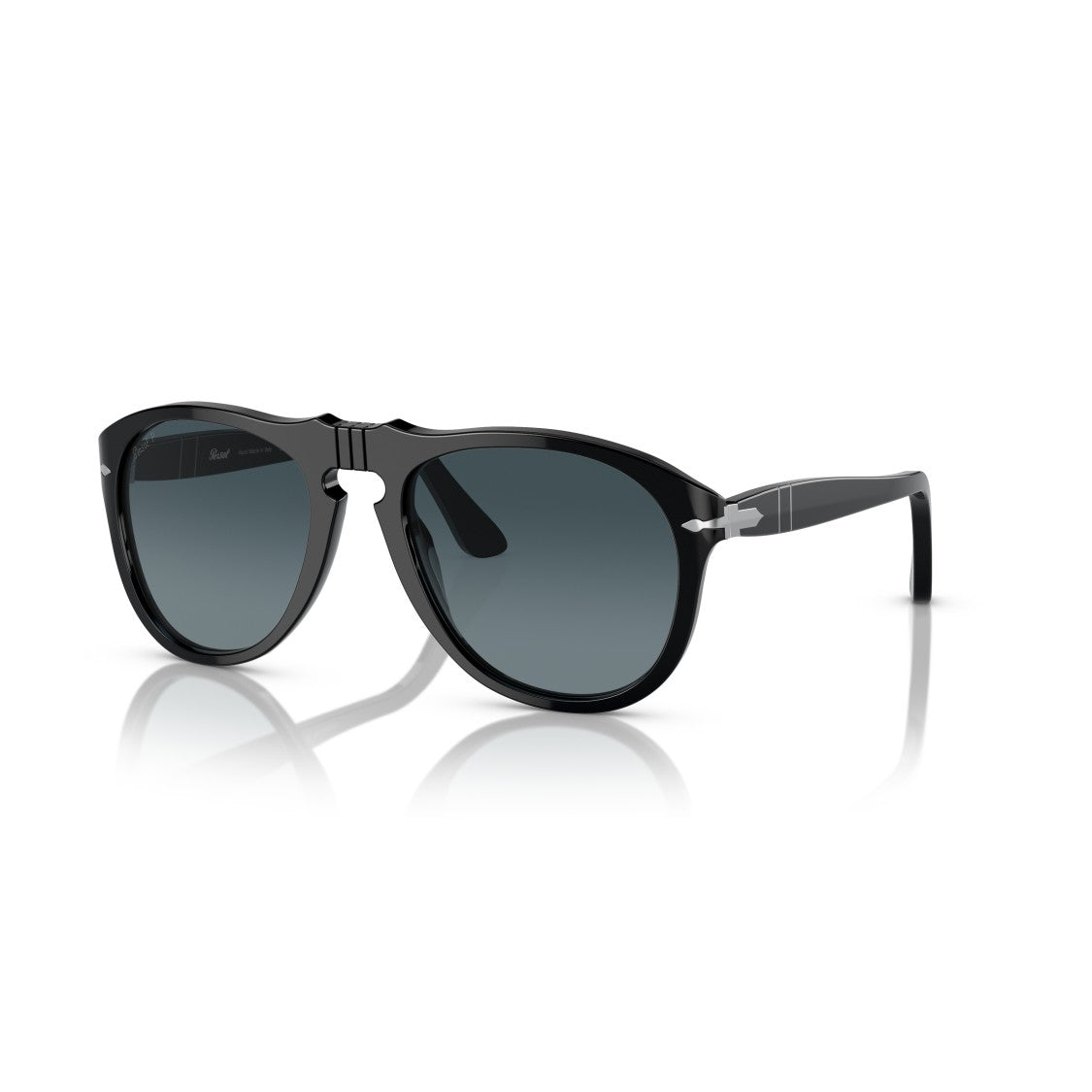 Persol 0Po0649 Glossy Black Aviator Sunglasses With Silver Accents