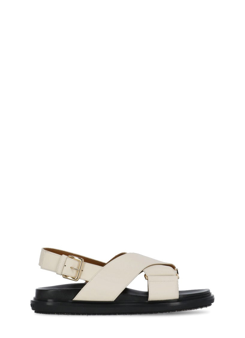 Marni Ivory Smooth Leather Sandals With Rear Belt