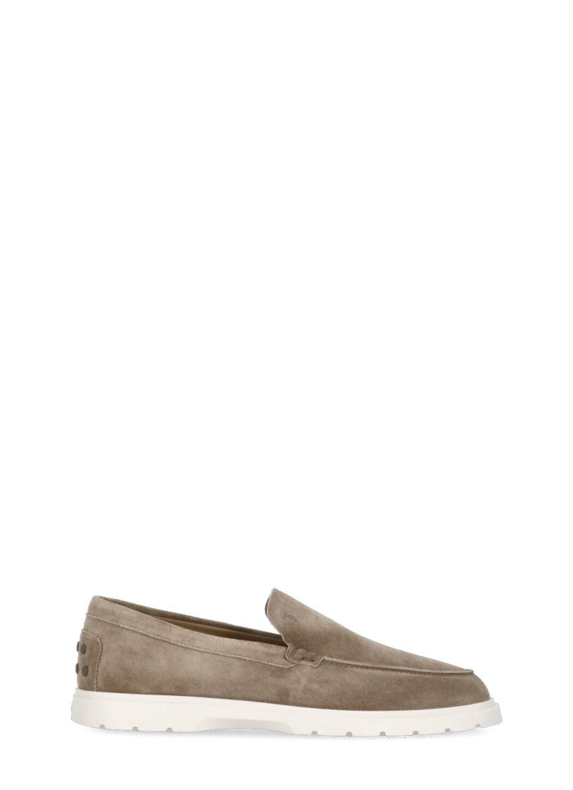 Tod's Brown Embroidered Logo Suede Loafers