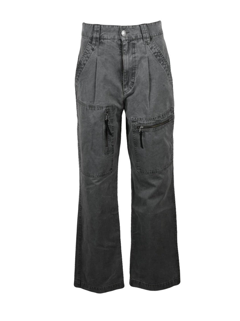 Isabel Marant High-Waisted Black Cotton Trousers With Pleated Detailing