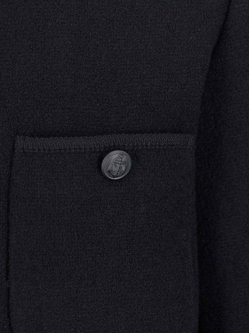 Tonywack Black Collarless Blouson Jacket With Nautical Button Detail