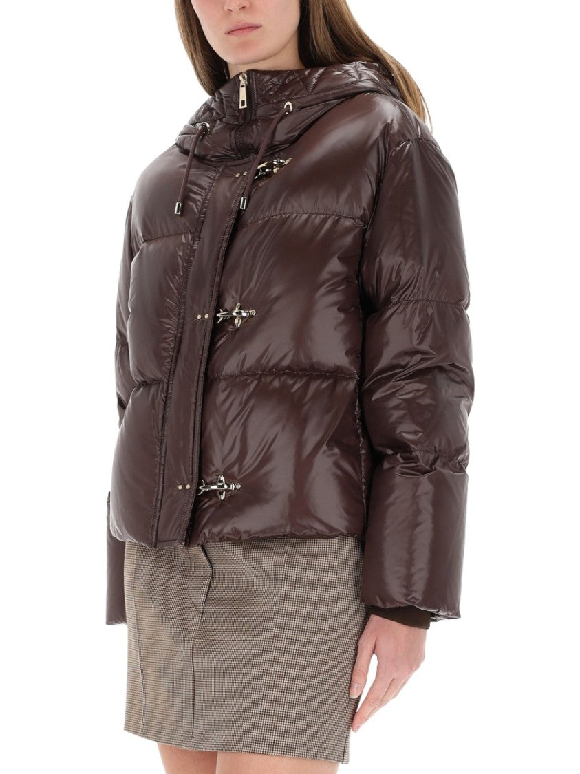 Fay Hooded Metallic Closure Down Jacket