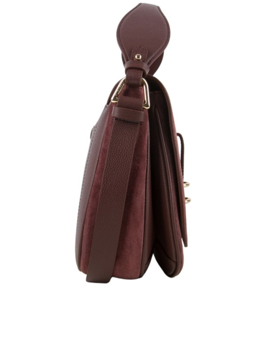 Coccinelle Mavery Structured Burgundy Calf Suede Handbag