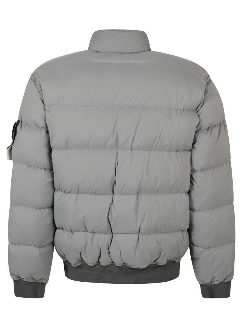 Stone Island Padded Grey Coat With High Collar And Fitted Silhouette