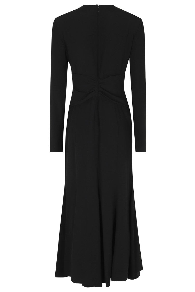 Alberta Ferretti Black Enver Satin Draped Waistband Viscose Dress